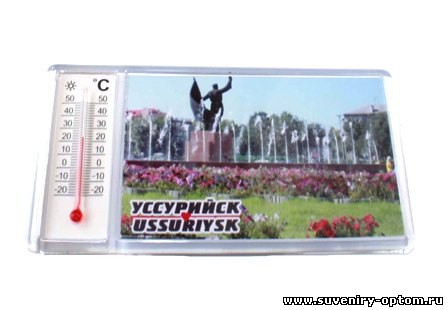 Магнит акриловый с термометром «Уссурийск. Памятник на центральной площади»