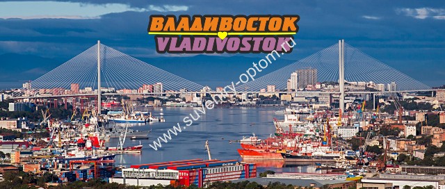 Магнит акриловый большой узкий «Владивосток. Панорама и Золотой Мост»