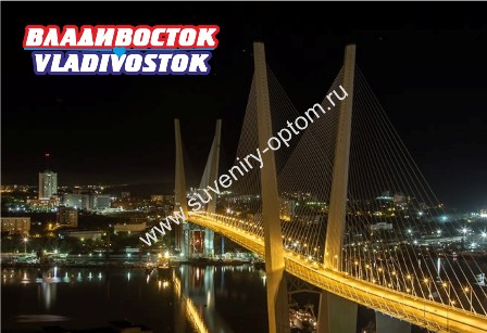 Магнит акриловый большой широкий «Владивосток. Золотой Мост ночной»