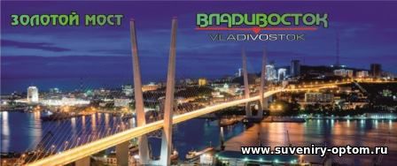 Магнит акриловый большой узкий «Владивосток. Панорама и Золотой Мост»